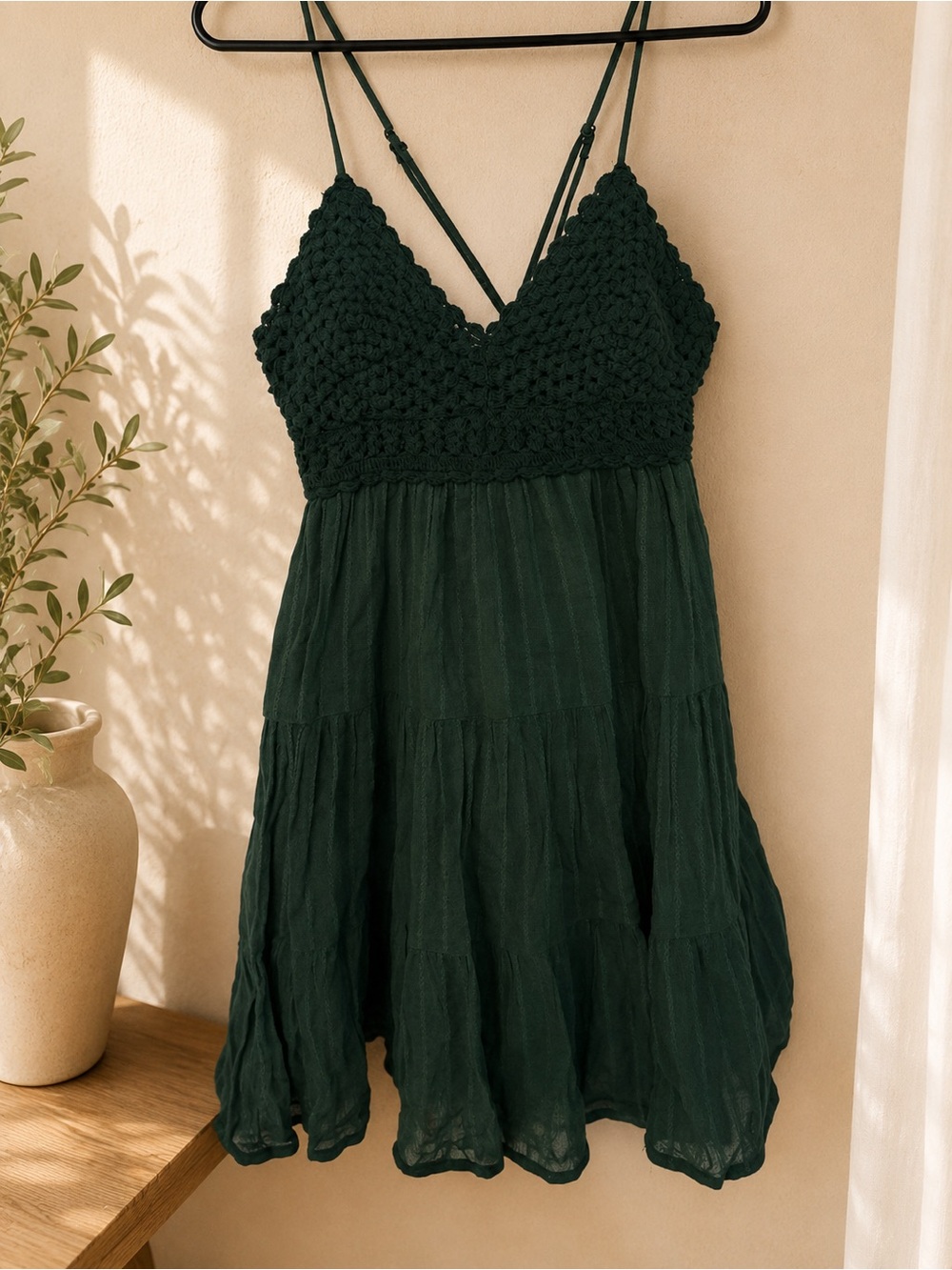Aerie Dark Green Crochet Bodice Sundress